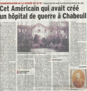 Article du Dauphiné Libéré autour de l'hôpital de Bérenger à Chabeuil