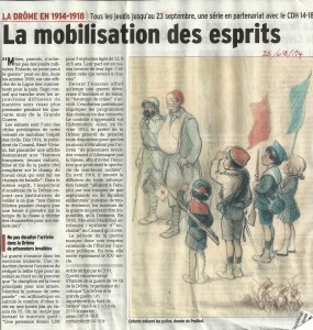 Article du Dauphiné libéré, la grande guerre dans la Drôme 1914-1918, 20140828